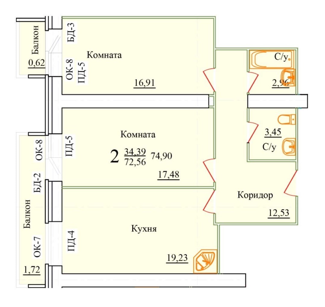 планировка квартиры 75 м2